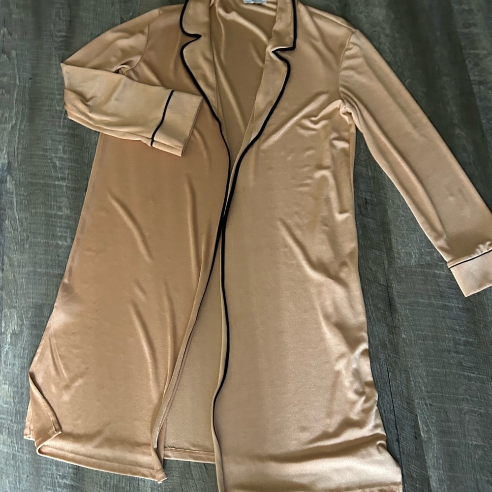 Zara Tan Satin Long Sleeve Robe